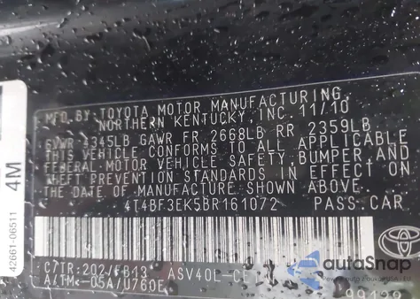 2011 Toyota Camry Le from USA, damaged, VIN 4T4BF3EK5BR161072